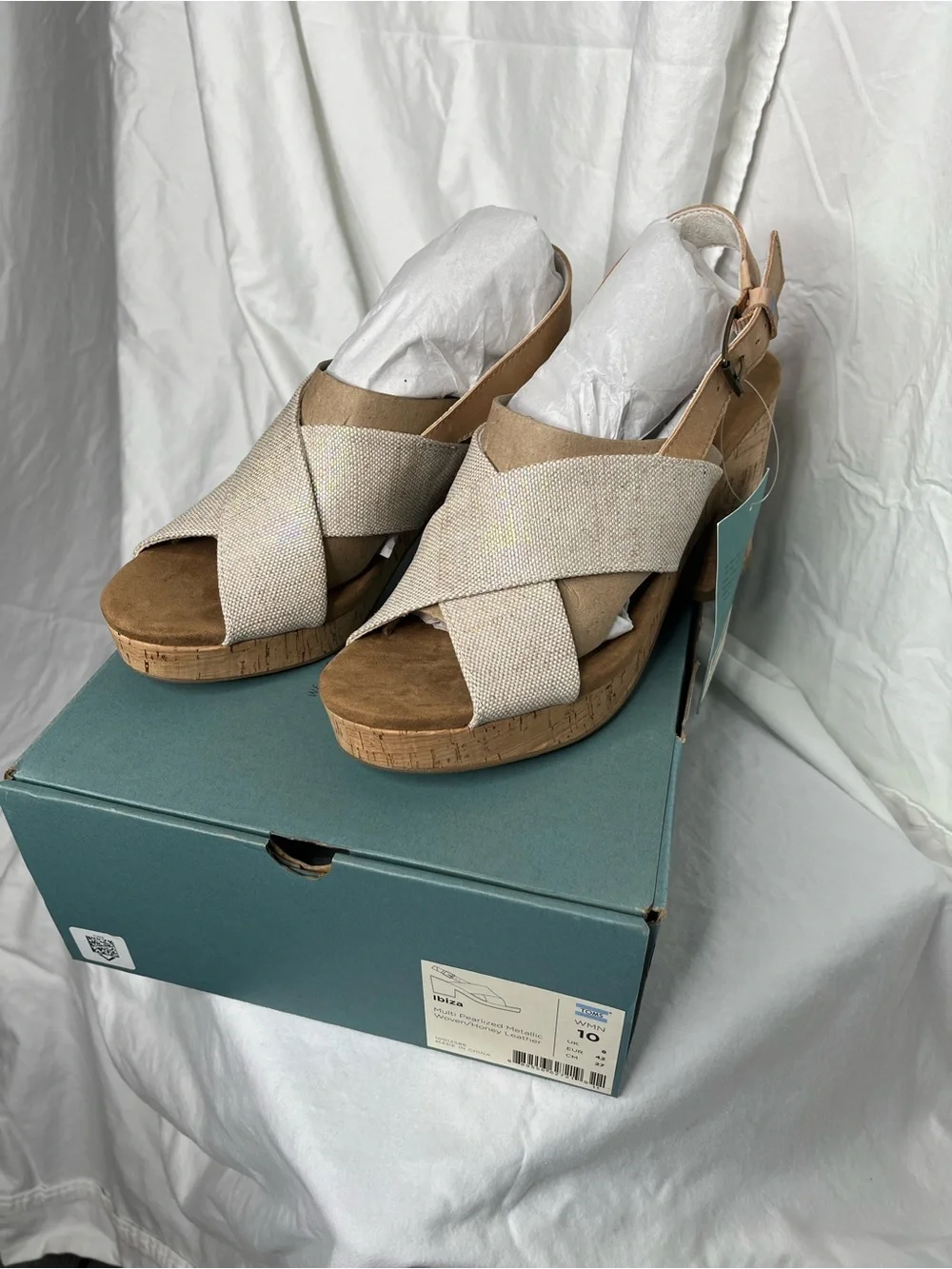 Toms Beige Cork Platform Wedge Sandals - Picture 6 of 8